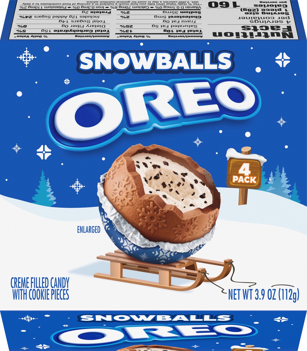 slide 4 of 9, OREO Chocolate Snowballs, Creme Filled Holiday Candy with Cookie Pieces, 4 Pack, 3.95 oz