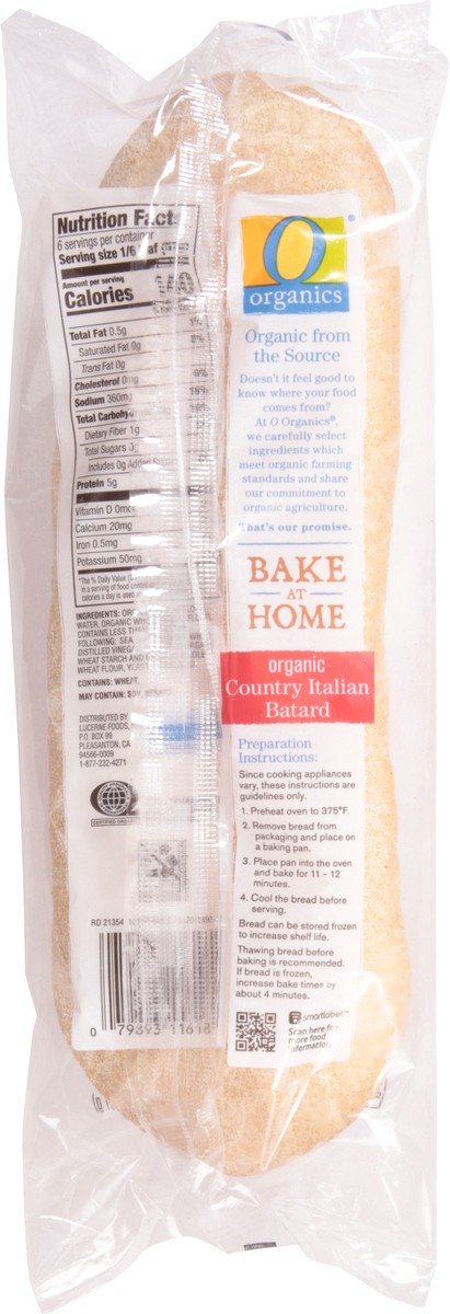 slide 5 of 9, O Organics Organic Bread Batard Country Italian - Each, 1 ct