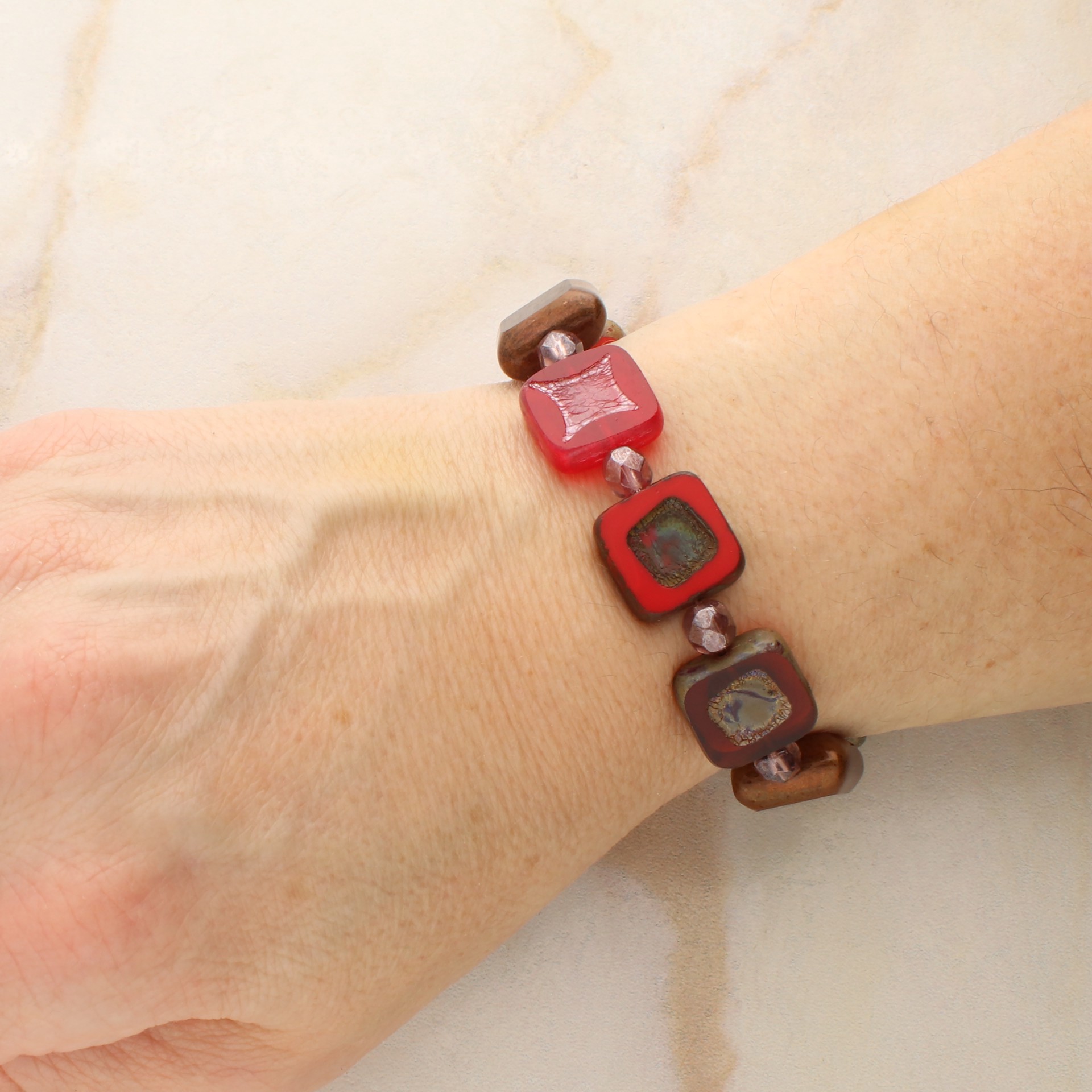 slide 3 of 5, Red Squares Czech Glass Bead Mix By Bead Landing, 5.5mm-14.5mm