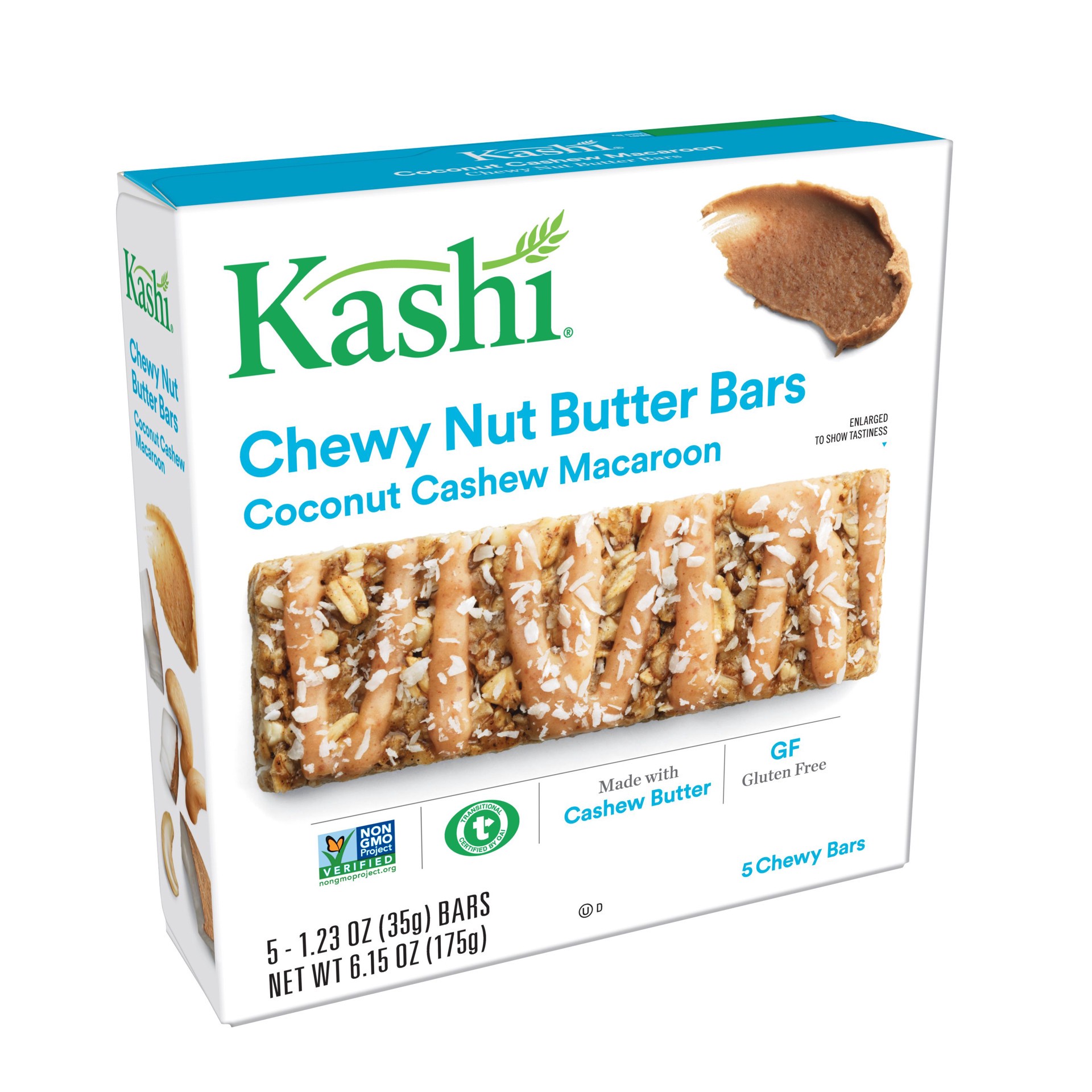 slide 1 of 7, Kashi Coconut Cashew Macaroon Chewy Nut Butter Bars, 5 ct; 1.23 oz