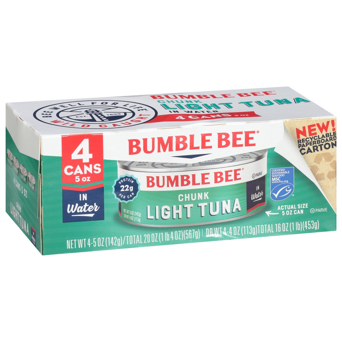 slide 4 of 9, Bumble Bee Chunk Light Tuna in Water 4 - 5 oz Cans, 4 ct