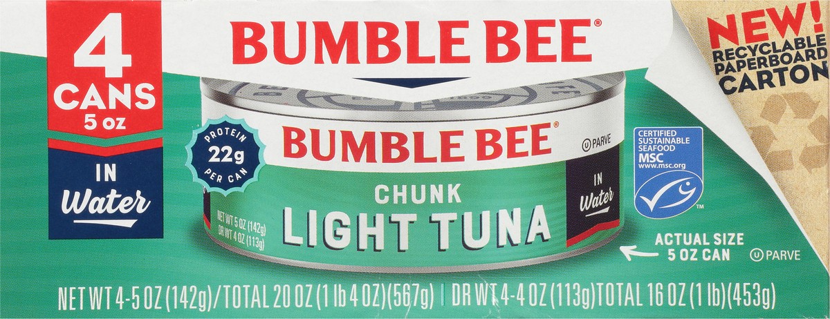 slide 8 of 9, Bumble Bee Chunk Light Tuna in Water 4 - 5 oz Cans, 4 ct