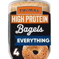 Thomas' High Protein Everything Bagels, 4 count, Bagels, 15.5 oz Bag