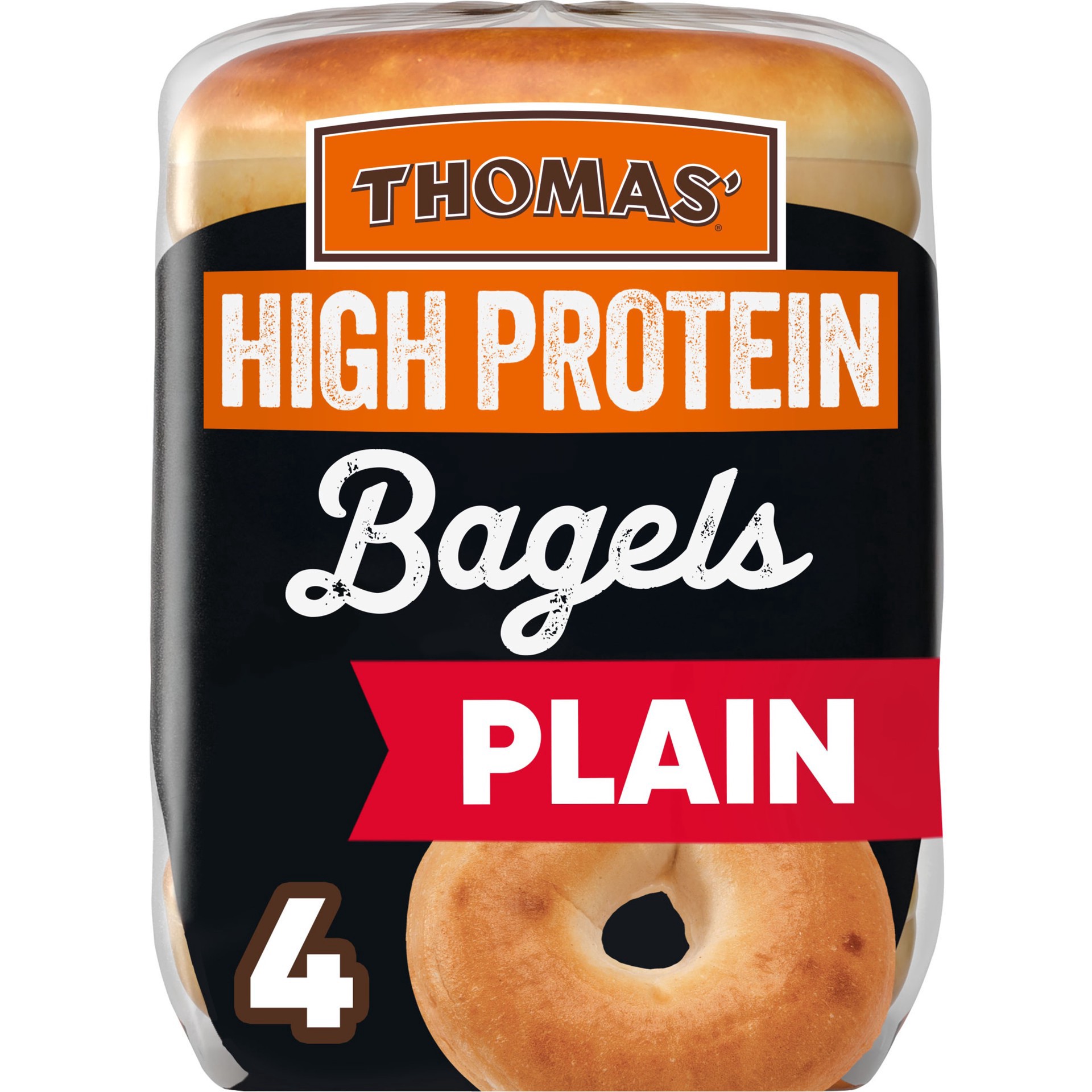slide 1 of 1, Thomas' High Protein Plain Bagels, 4 count, Bagels, 15.5 oz Bag, 4 count