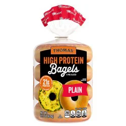Thomas'' High Protein Plain Bagels, 4 count, 21g Protein, Kosher Bagels, 15.5 oz Bag