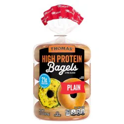 Thomas' High Protein Plain Bagels, 4 count, 21g Protein, Kosher Bagels, 15.5 oz Bag