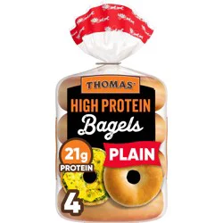 Thomas'' High Protein Plain Bagels, 4 count, 21g Protein, Kosher Bagels, 15.5 oz Bag