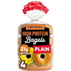 Thomas'' High Protein Plain Bagels, 4 count, 21g Protein, Kosher Bagels, 15.5 oz Bag