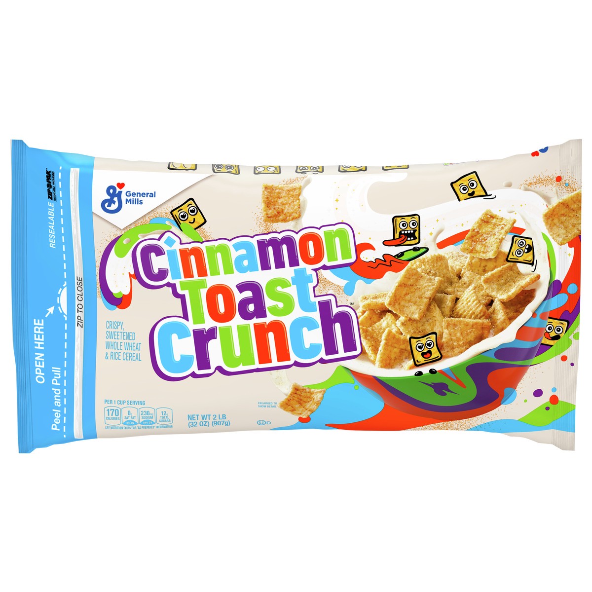 slide 8 of 14, Cinnamon Toast Crunch Breakfast Cereal, Crispy Cinnamon Cereal, Value Bag, 32 oz, 2 lb
