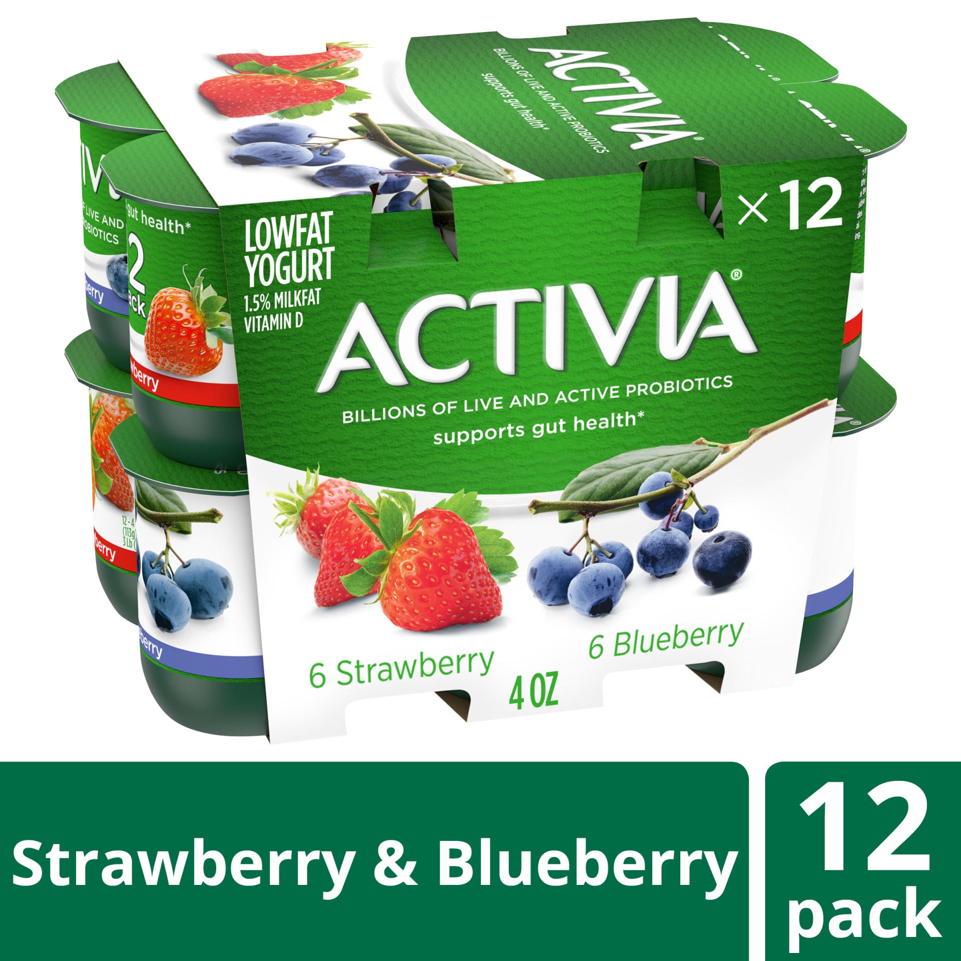 slide 1 of 1, Activia Probiotic Strawberry & Blueberry Variety Pack Yogurt Cups, 4 oz