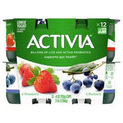 Activia Strawberry and Blueberry Probiotic Yogurt, Lowfat Yogurt Cups, 4 OZ, 12 CT