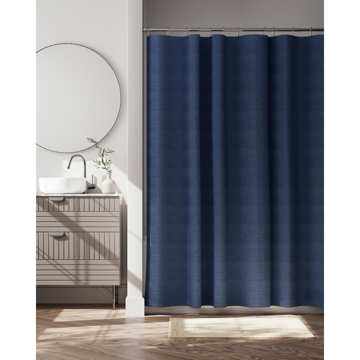 slide 1 of 5, Room & Retreat Farndale Fabric Embossed Shower Curtain, 70 in x 72 in, Blue, 70 in