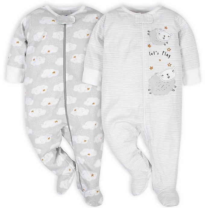 slide 1 of 3, Gerber Newborn Lamb Sleep'n Play Footies - Grey, 2 ct