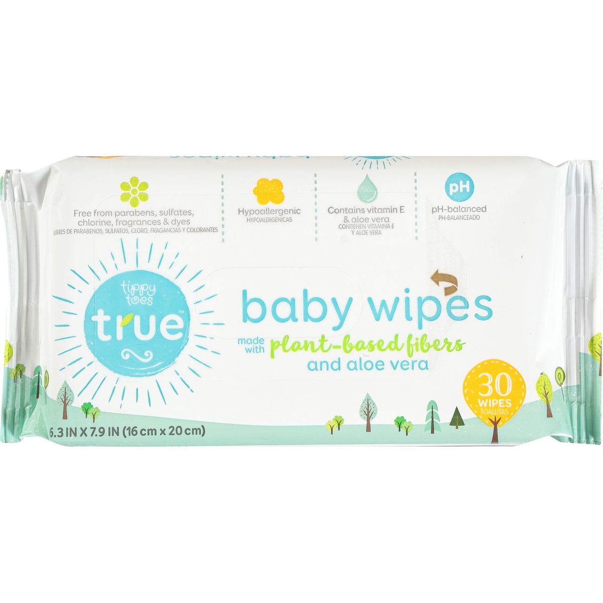 slide 1 of 1, Tippy Toes True, Baby Wipes, 30 ct