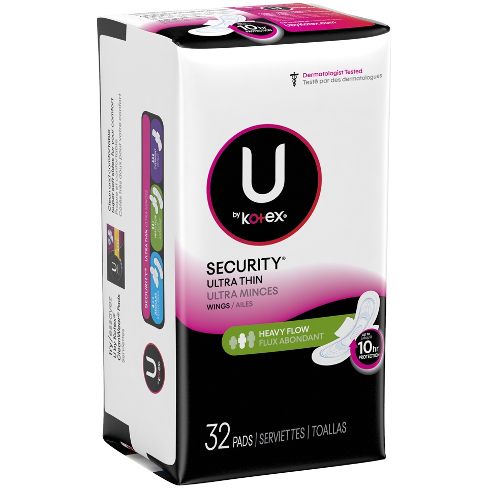slide 2 of 3, U By Kotex Security Ultra Thin Long Pads With Wings, 32 ct