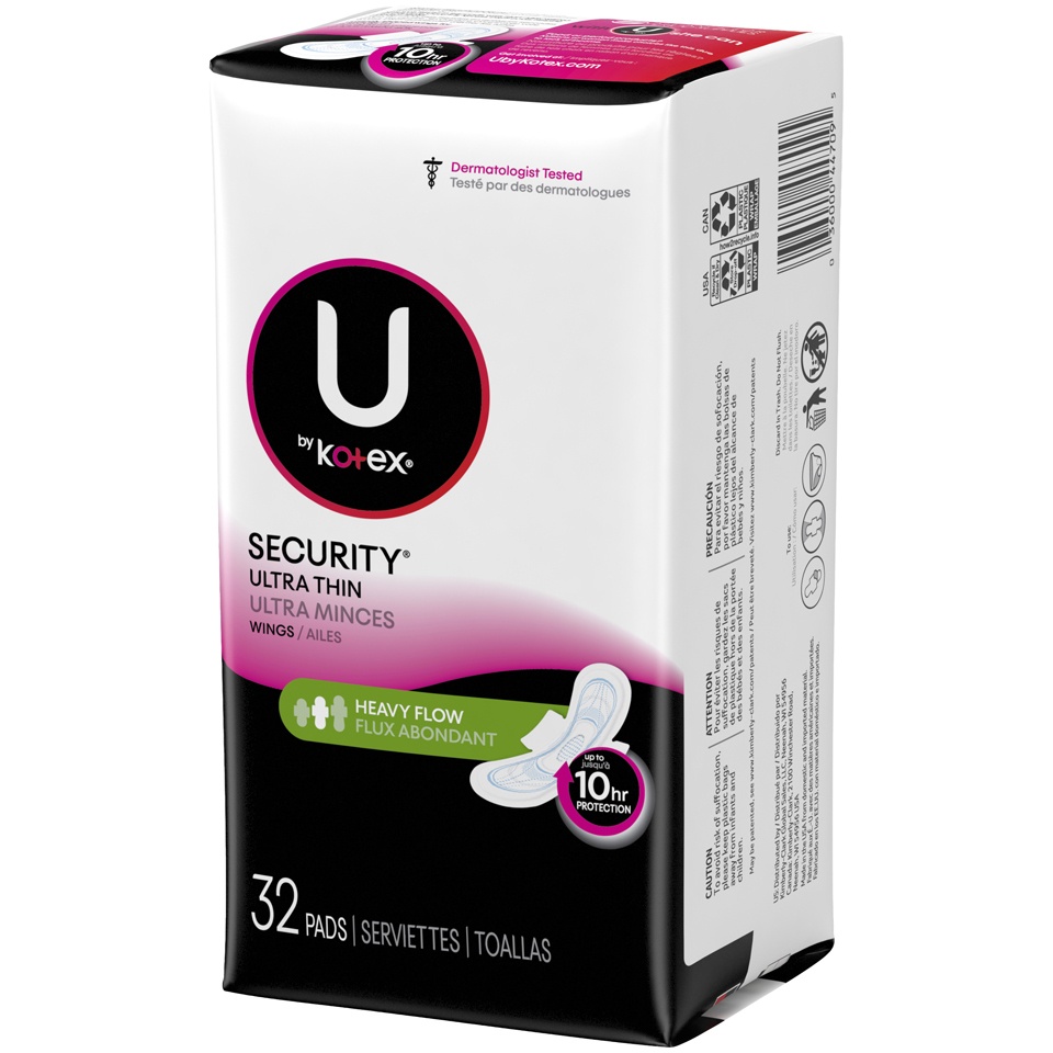 slide 3 of 3, U By Kotex Security Ultra Thin Long Pads With Wings, 32 ct