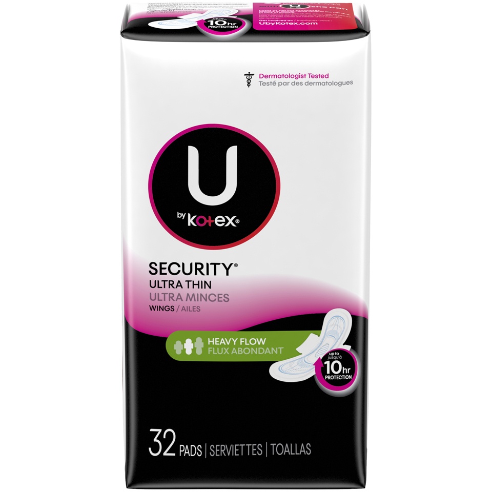 slide 1 of 3, U By Kotex Security Ultra Thin Long Pads With Wings, 32 ct
