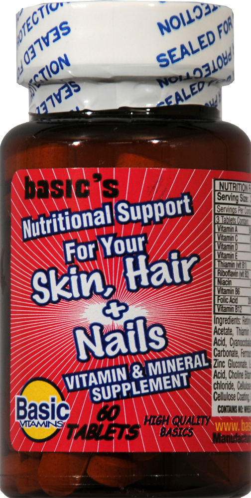 slide 1 of 1, Basic Skin Hair + Nails Vitamin & Mineral Supplement Tablets, 60 ct