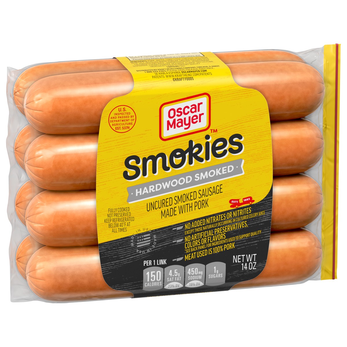 slide 7 of 9, Oscar Mayer Hardwood Smoked Smokies Smoked Sausage Hot Dogs, 8 ct Pack, 8 ct