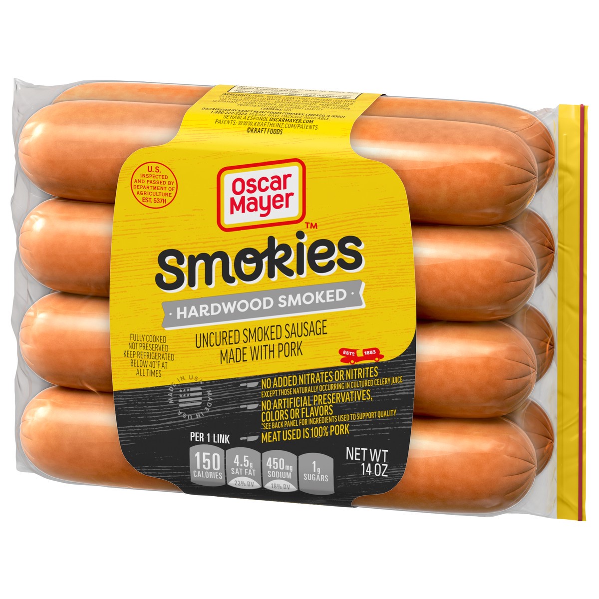 slide 6 of 9, Oscar Mayer Hardwood Smoked Smokies Smoked Sausage Hot Dogs, 8 ct Pack, 8 ct