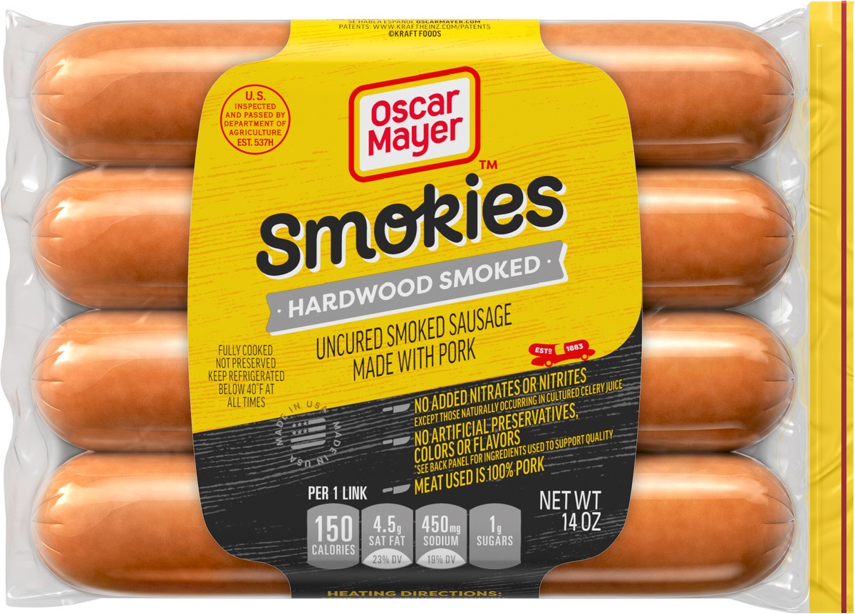 slide 8 of 9, Oscar Mayer Hardwood Smoked Smokies Smoked Sausage Hot Dogs, 8 ct Pack, 8 ct