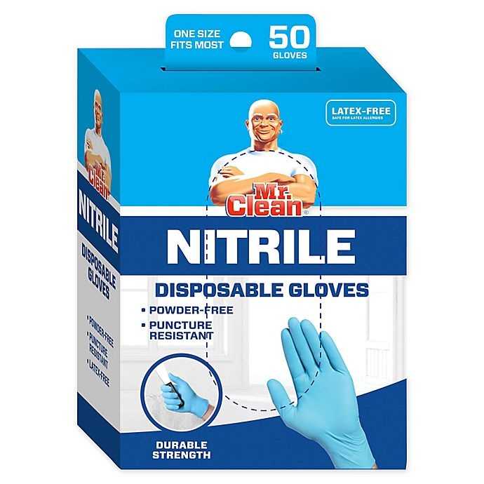 slide 1 of 1, Mr. Clean Nitrile Cleaning Gloves - Blue/White, 50 ct