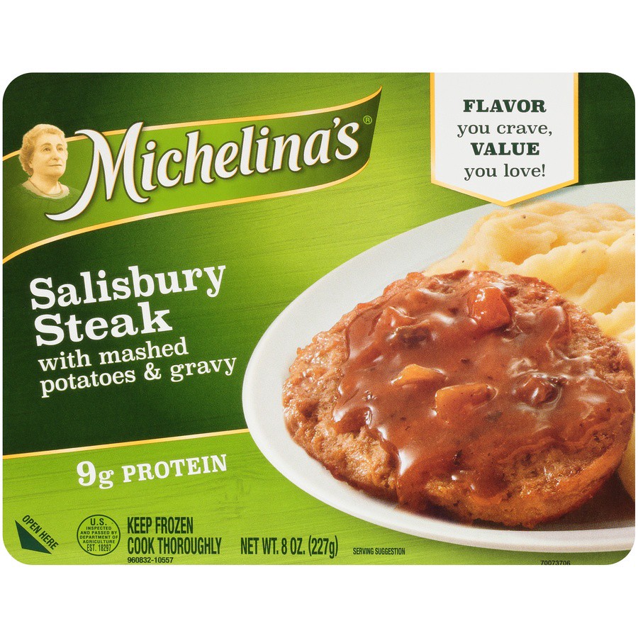 slide 1 of 7, Michelina's Salisbury Steak and Gravy with Mashed Potatoes 8.0 Oz. (Frozen), 8 oz