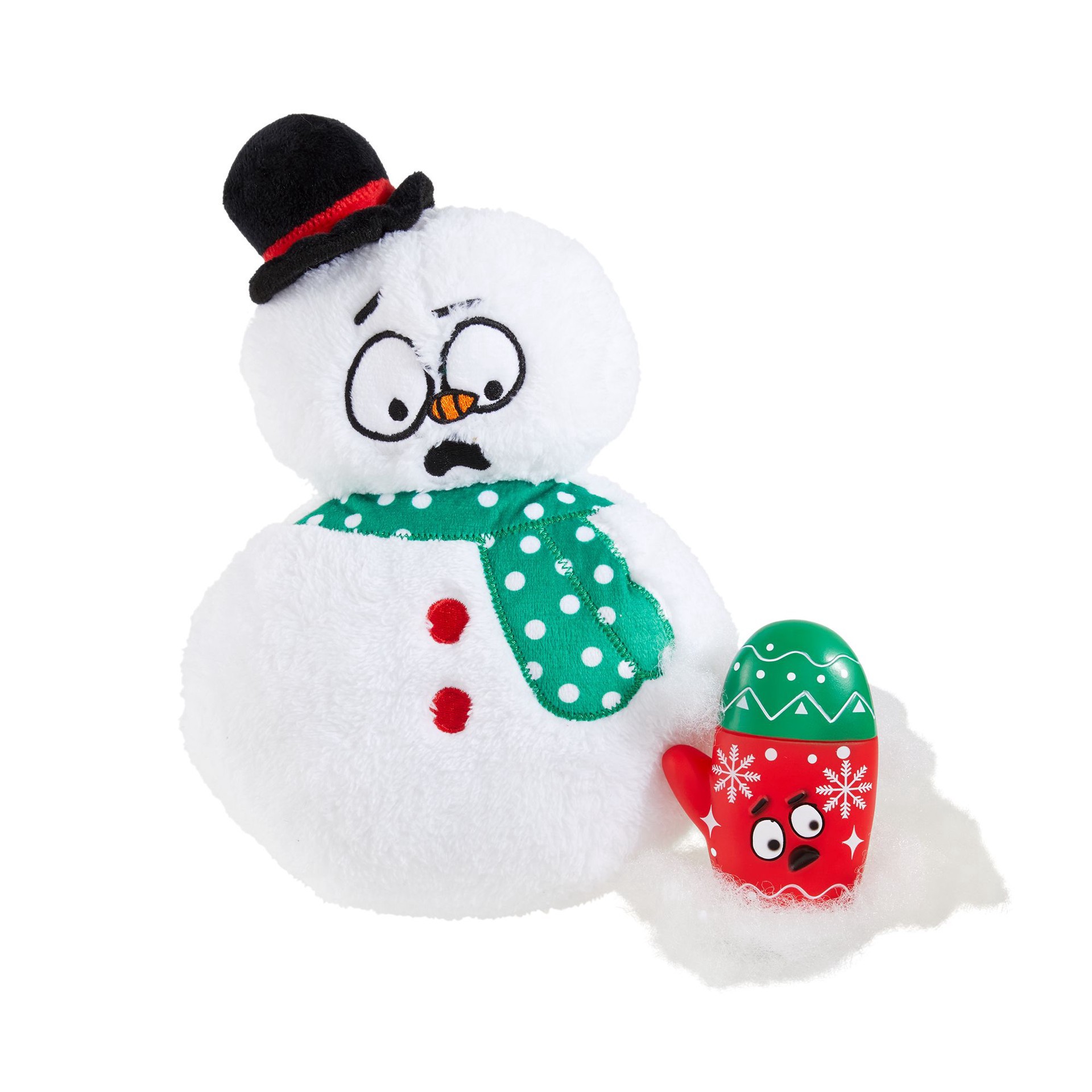 slide 1 of 1, OMG! SURPRISE Holiday Swollen Snowman with Mitten 2 Toys In 1 Dog Toy - Plush, Squeaker, 1 ct