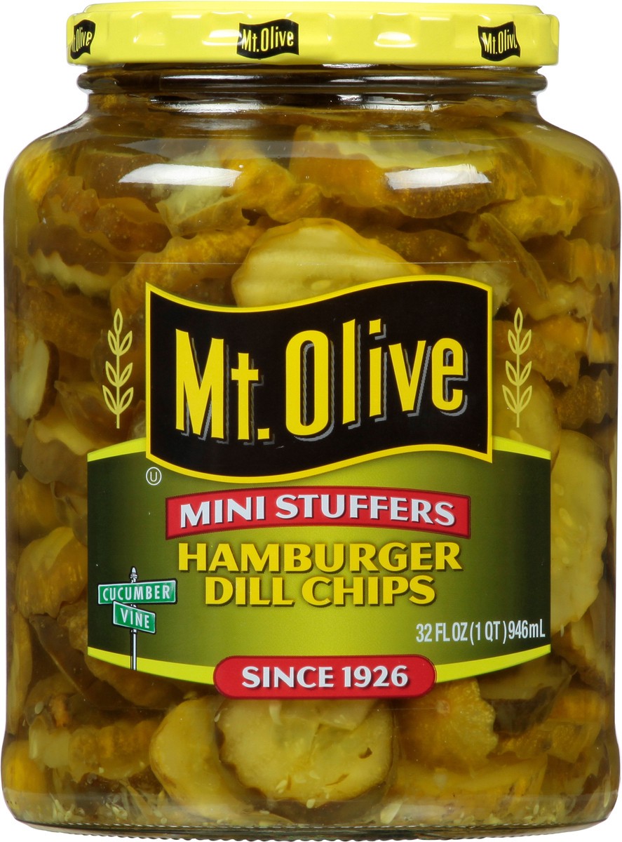 slide 5 of 13, Mt. Olive Mini Stuffers Hamburger Dill Chips Pickles 32 fl oz Jar, 32 oz