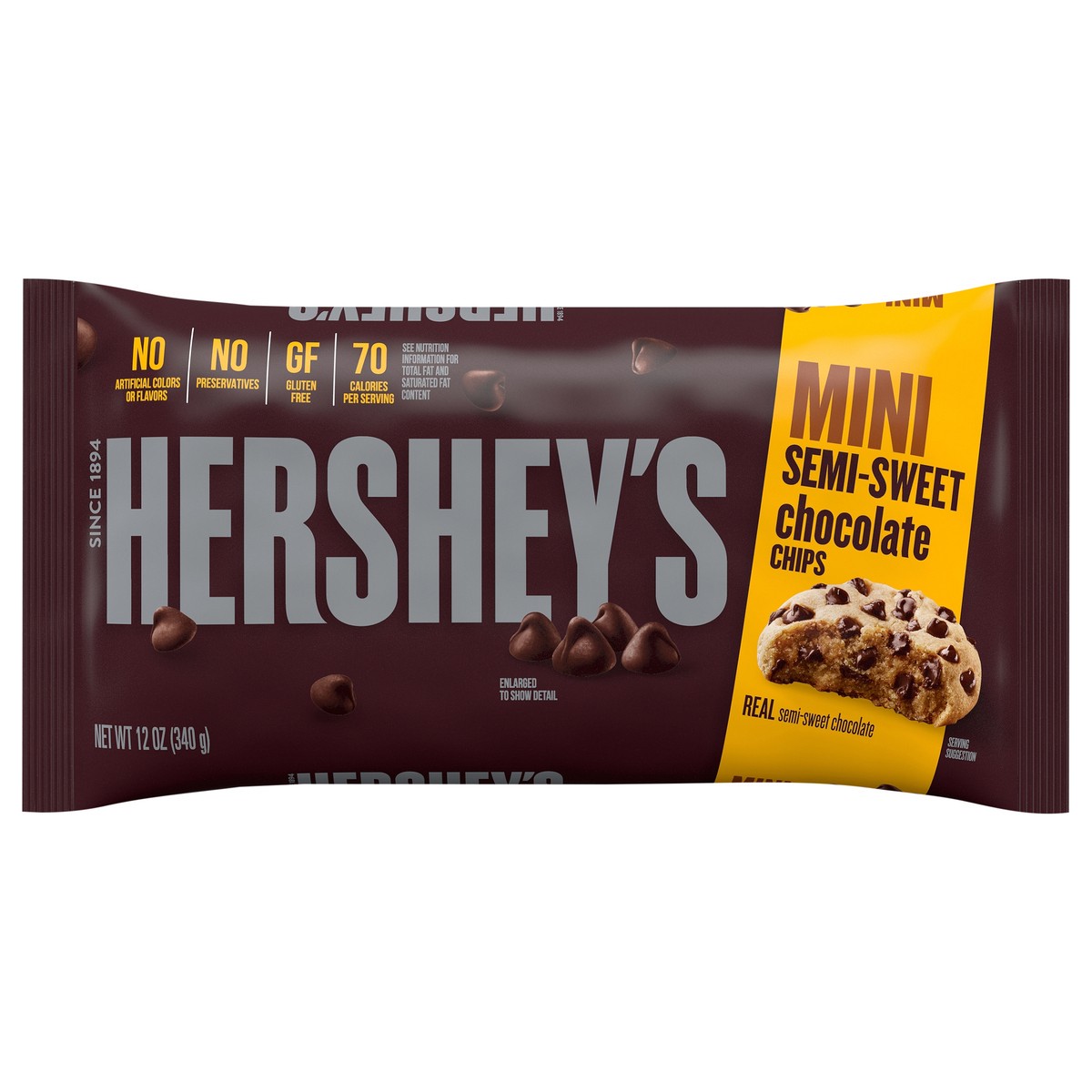 slide 1 of 8, HERSHEY'S Mini Semi-Sweet Chocolate Baking Chips Bag, 12 oz, 12 oz
