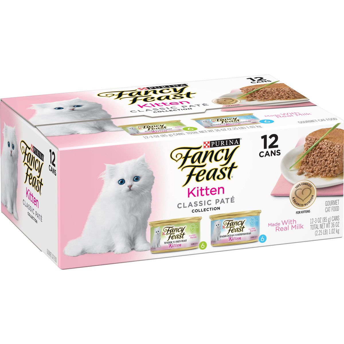 slide 6 of 9, Fancy Feast Purina Fancy Feast Grain Free Pate Wet Kitten Food Variety Pack, Kitten Classic Pate Collection Turkey & Whitefish, 2.25 lb