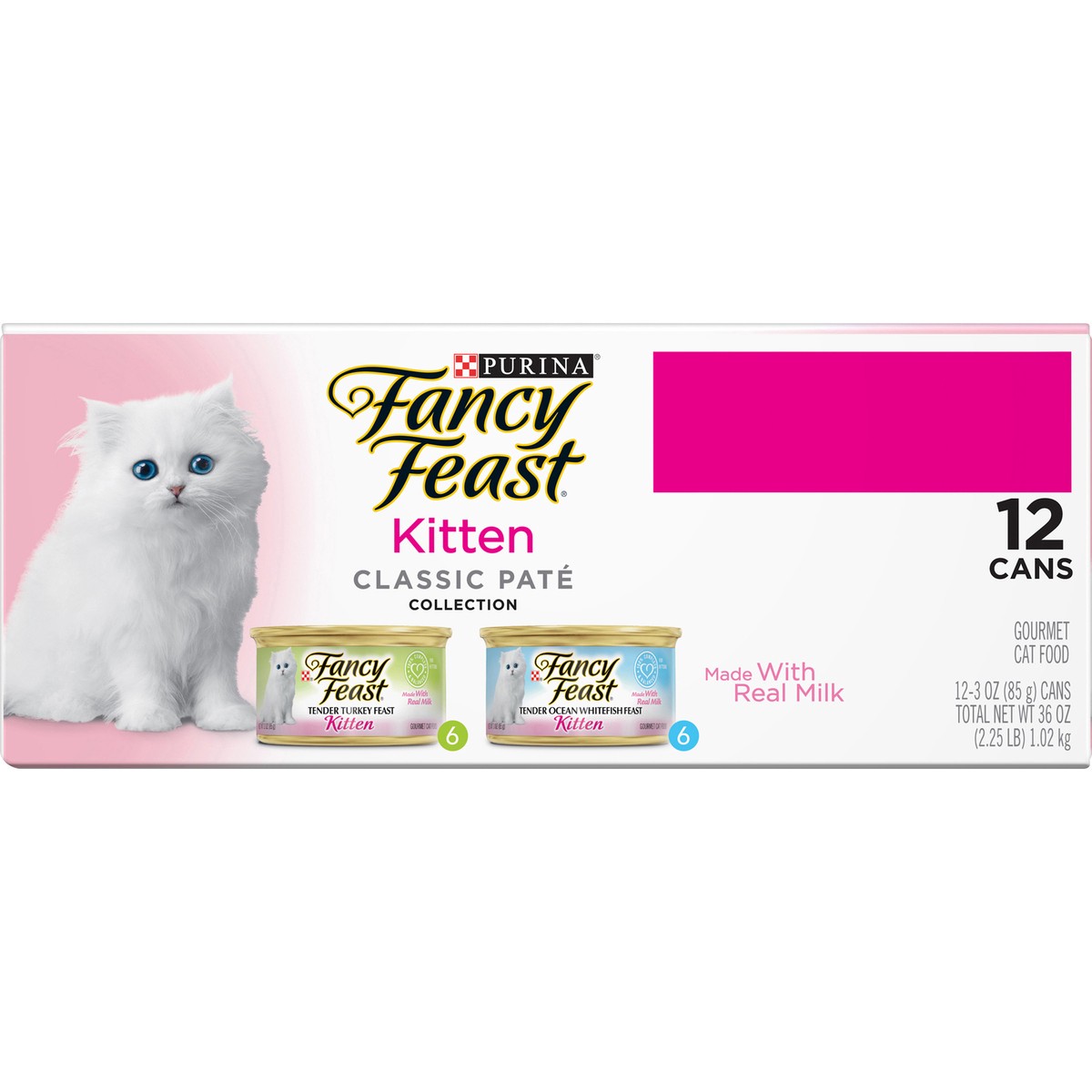 slide 8 of 9, Fancy Feast Purina Fancy Feast Grain Free Pate Wet Kitten Food Variety Pack, Kitten Classic Pate Collection Turkey & Whitefish, 2.25 lb