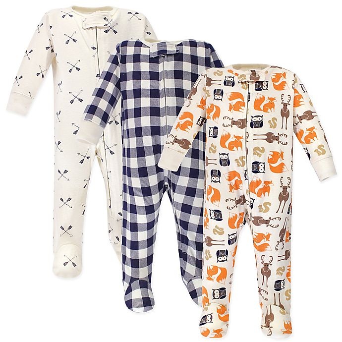 slide 1 of 1, Hudson Baby Preemie Forest Sleep N' Play Footies, 3 ct