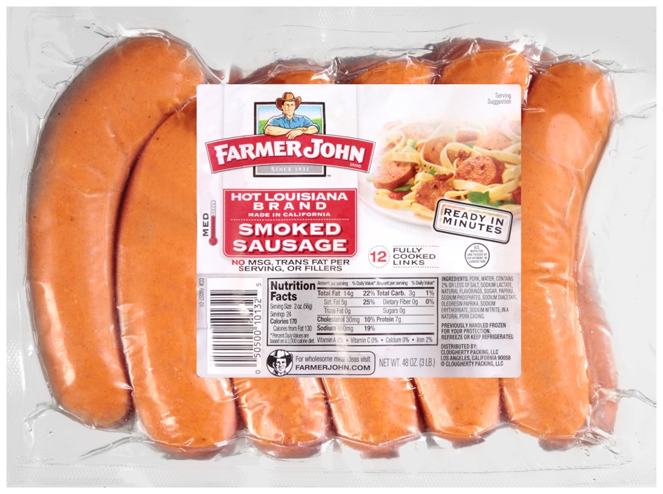 slide 1 of 1, Farmer John Hot Louisiana Brand Smoked Sausage, 12 ct