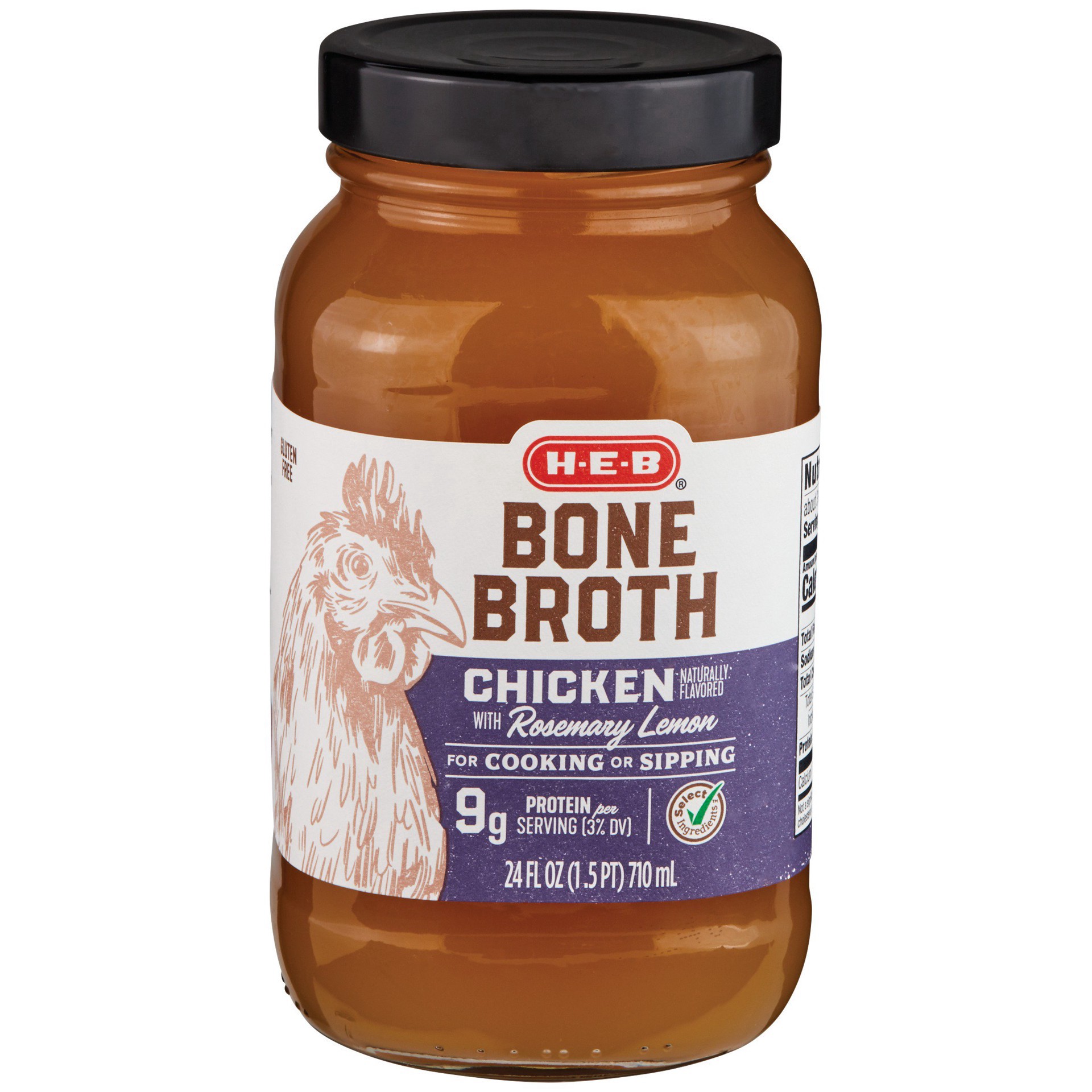 slide 1 of 1, H-E-B Select Ingredients Chicken with Rosemary Lemon Bone Broth, 24 oz