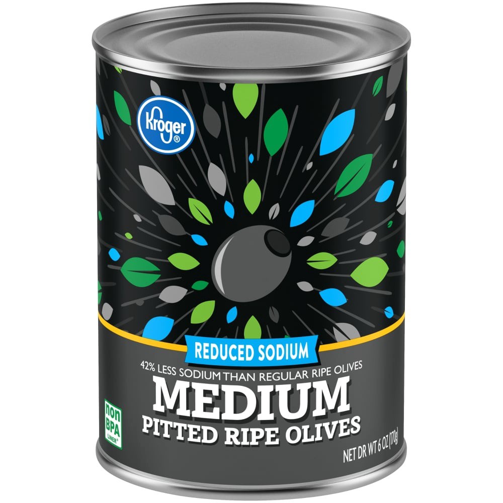 slide 3 of 3, Kroger Medium Pitted Ripe Olives - Reduced Sodium, 6 oz