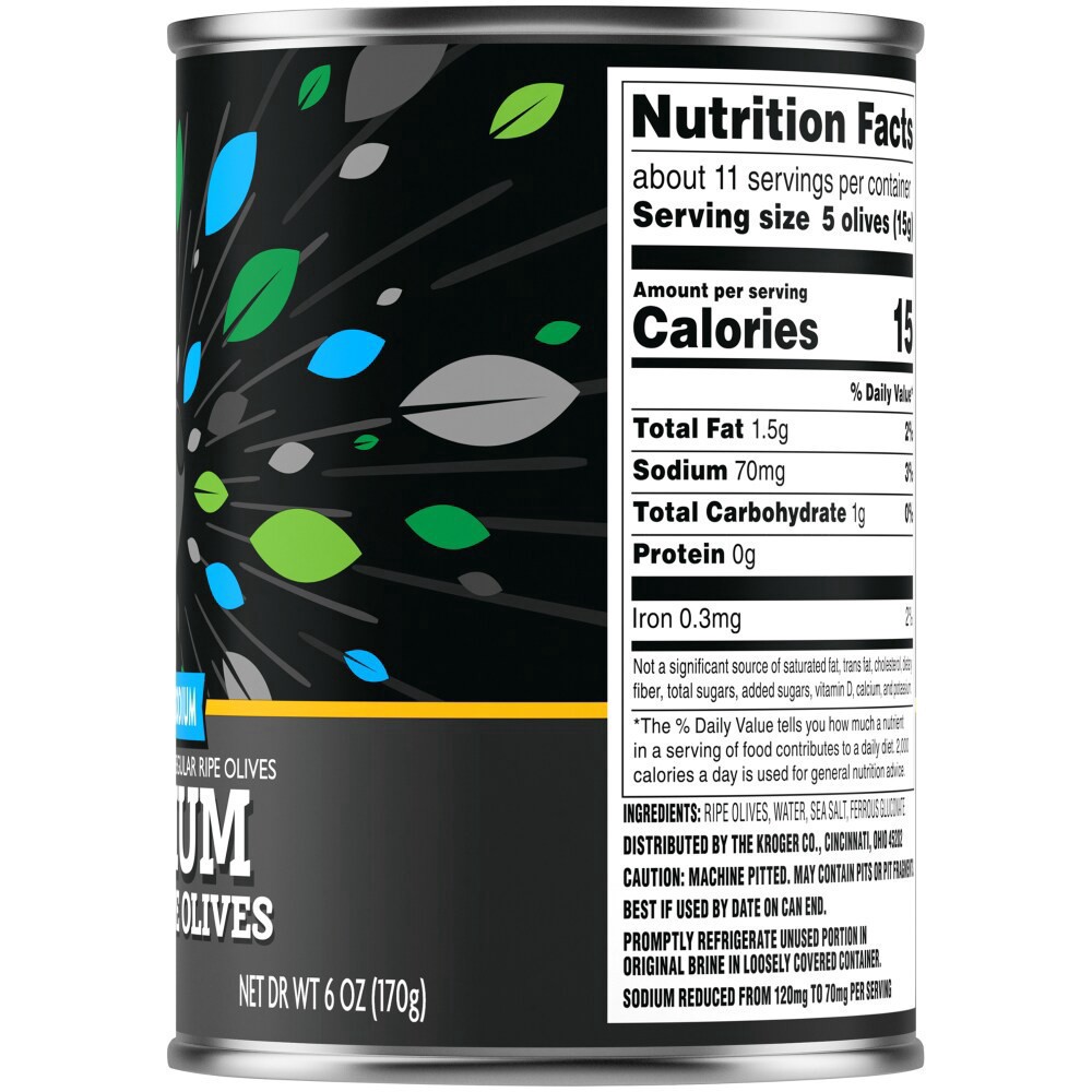 slide 3 of 3, Kroger Medium Pitted Ripe Olives - Reduced Sodium, 6 oz