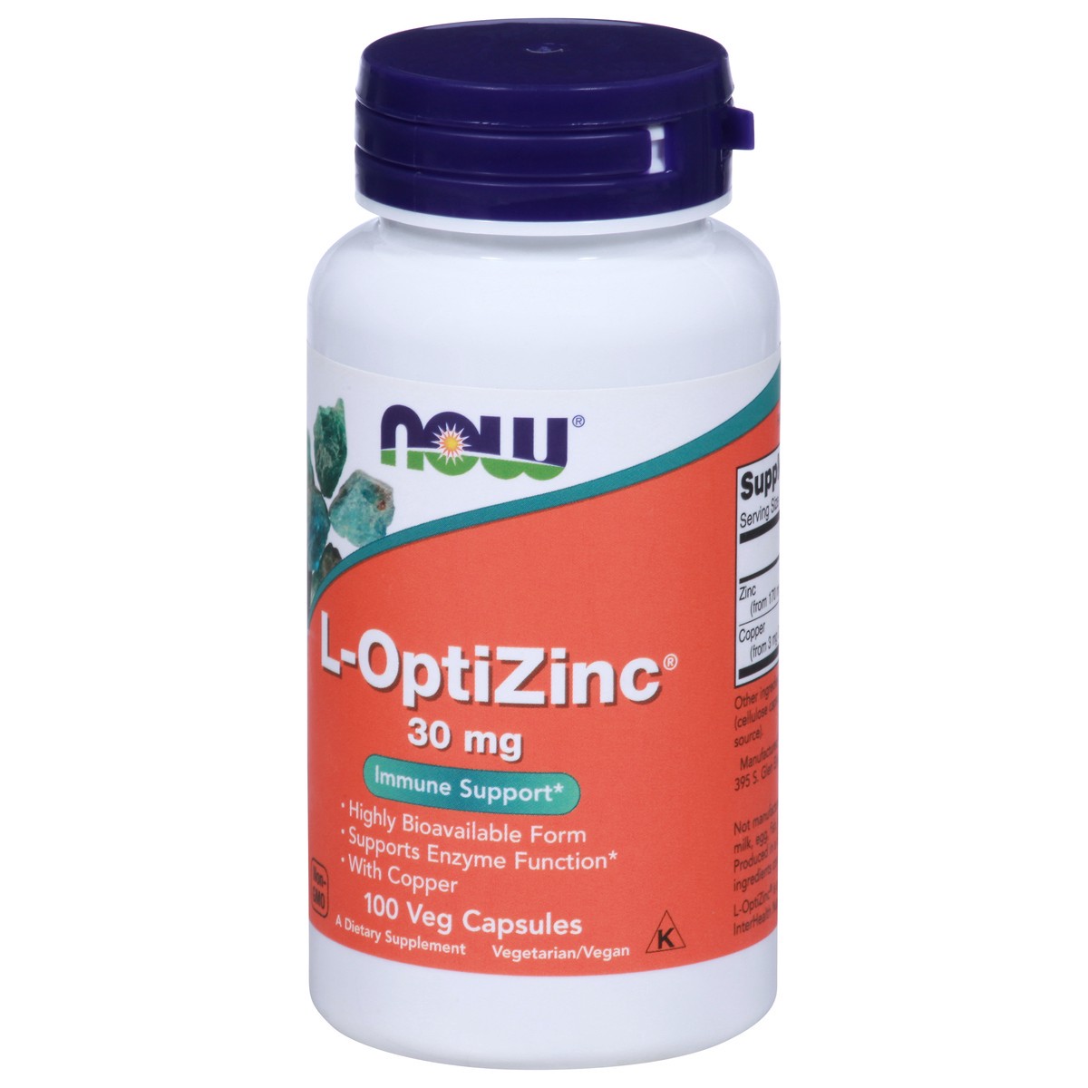 slide 10 of 10, NOW L-OptiZinc 30 mg - 100 Veg Capsules, 100 ct