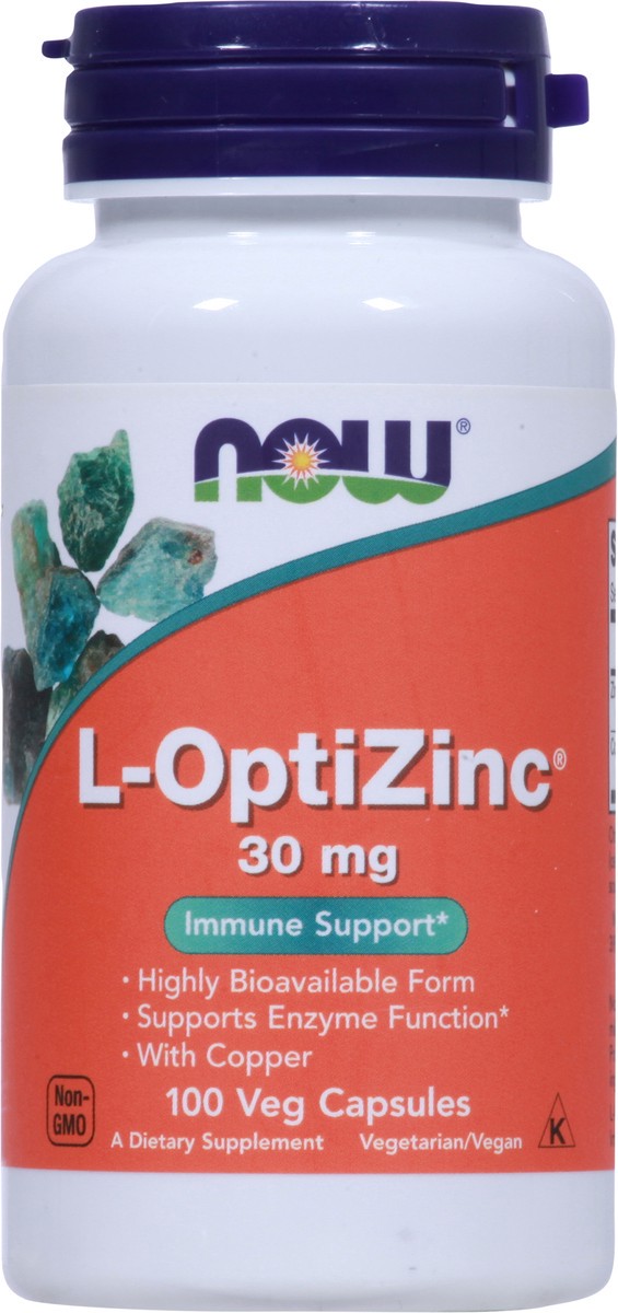 slide 5 of 10, NOW L-OptiZinc 30 mg - 100 Veg Capsules, 100 ct