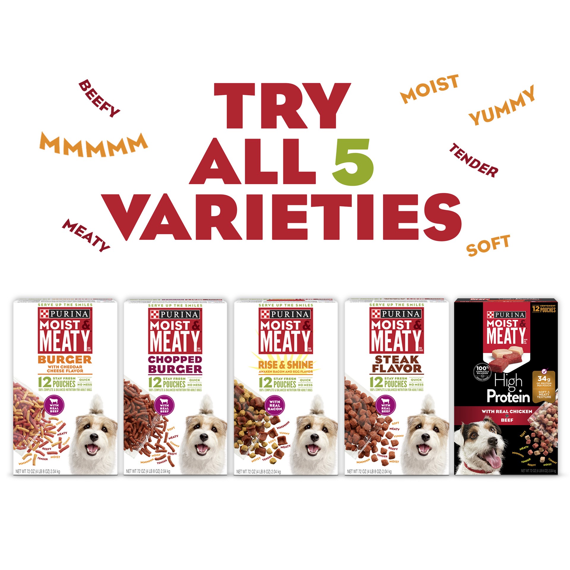 slide 3 of 9, Moist & Meaty Purina Moist and Meaty Steak Flavor Soft Dog Food Pouches, 216 oz