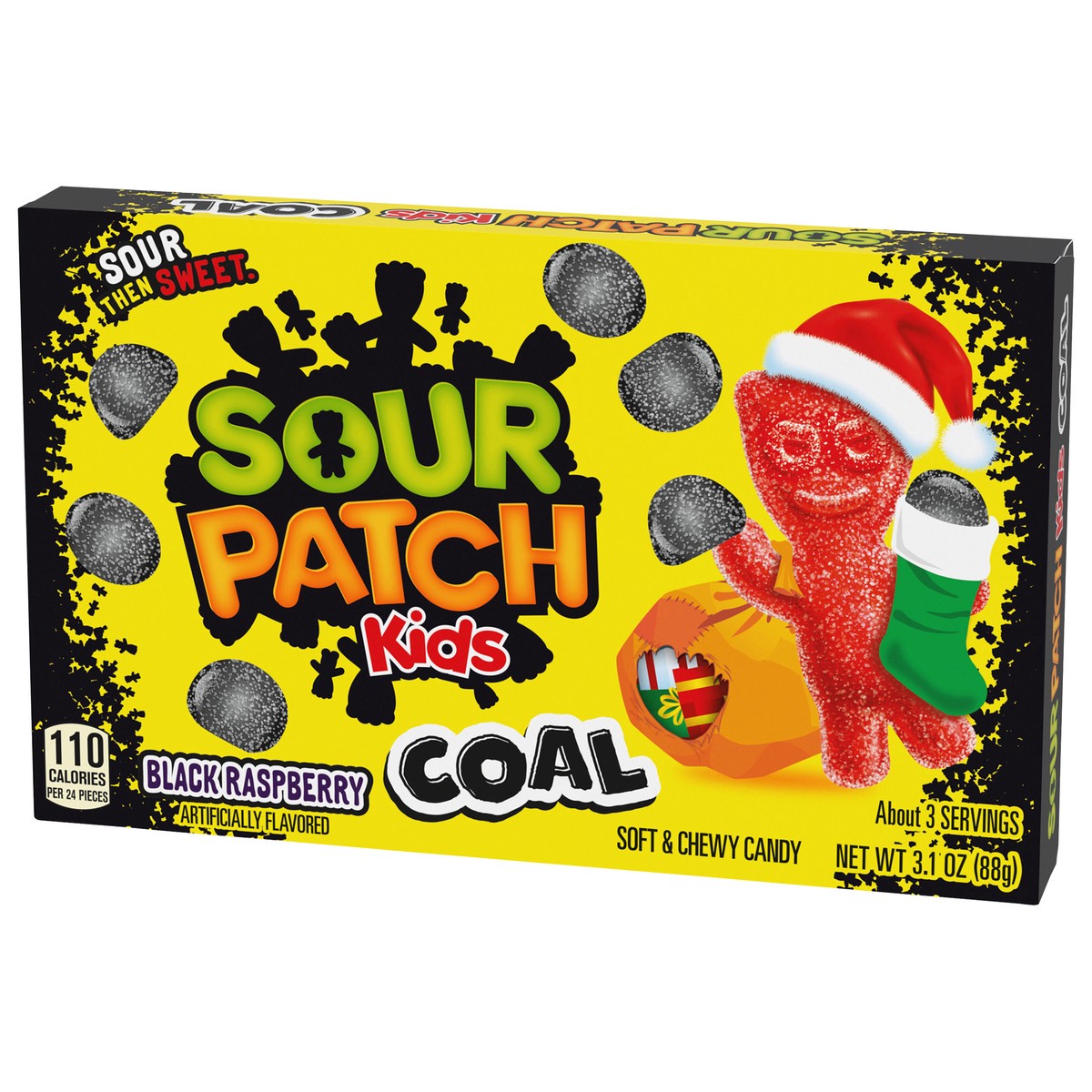 slide 13 of 13, SOUR PATCH KIDS Coal Black Raspberry Soft & Chewy Holiday Candy, 3.1 oz, 3.1 oz