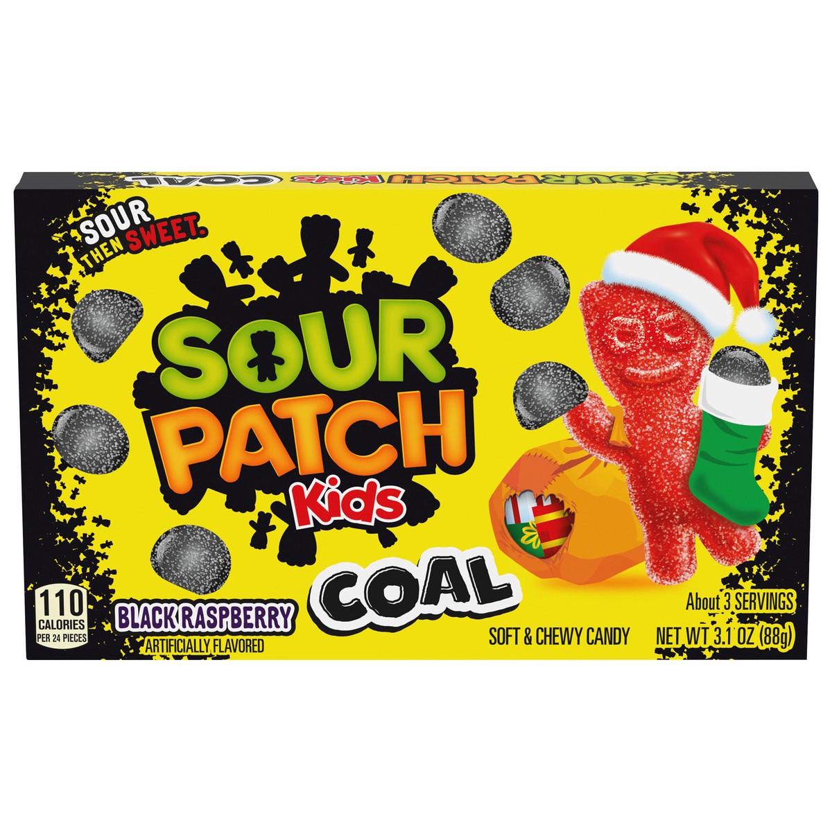 slide 4 of 13, SOUR PATCH KIDS Coal Black Raspberry Soft & Chewy Holiday Candy, 3.1 oz, 3.1 oz