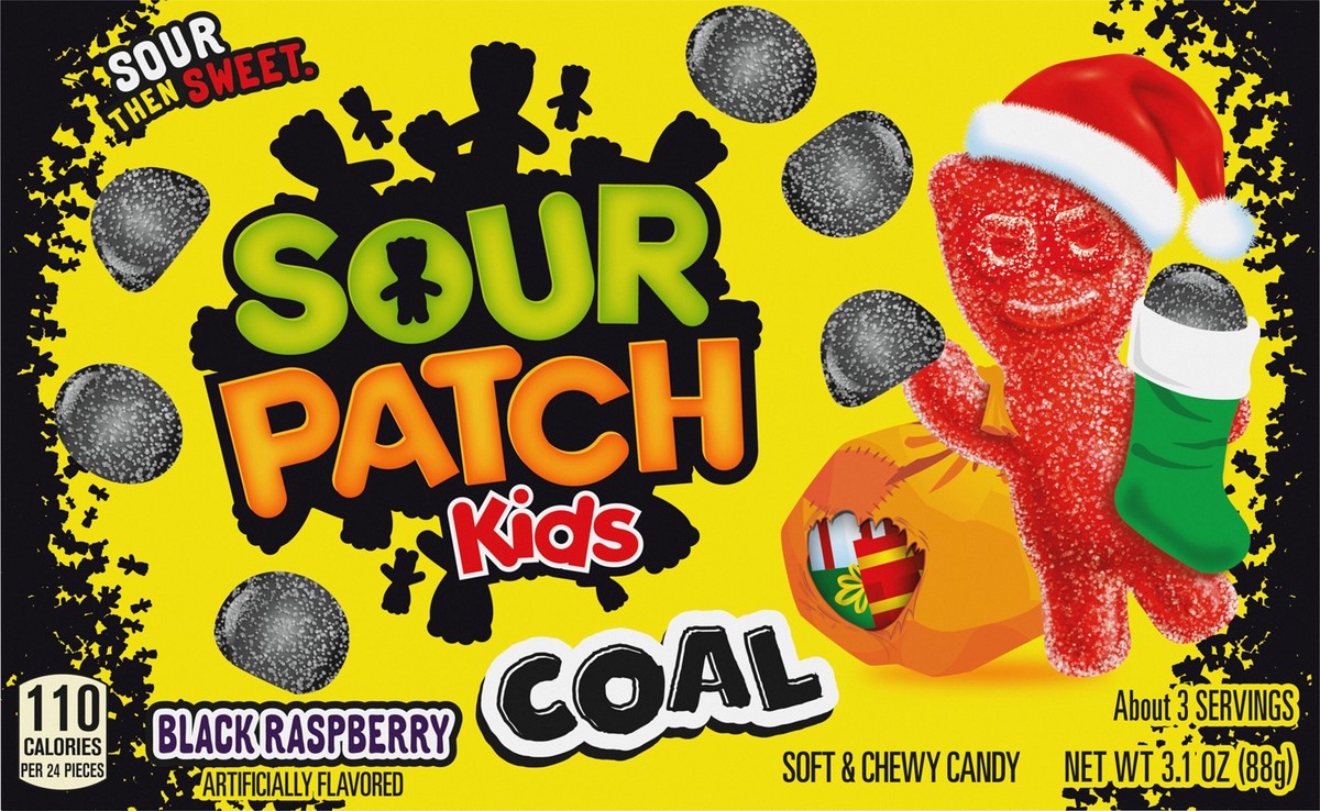slide 9 of 13, SOUR PATCH KIDS Coal Black Raspberry Soft & Chewy Holiday Candy, 3.1 oz, 3.1 oz