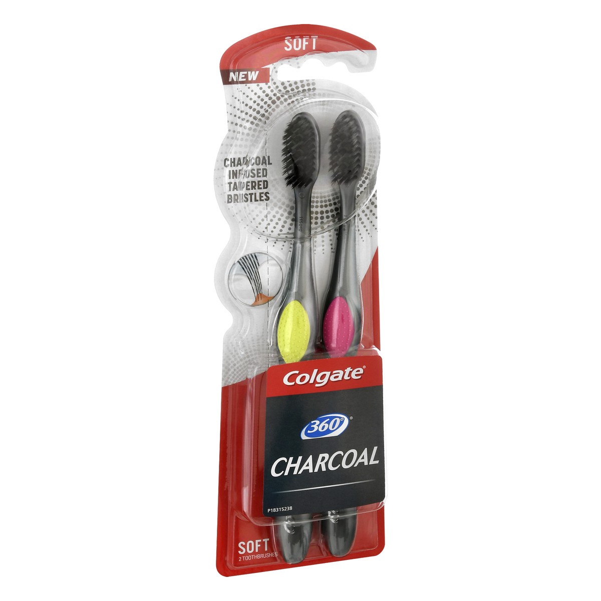 slide 7 of 8, Colgate 360 Charcoal Toothbrush Slimmer Tip Soft Bristles - 2 Count, 2 ct