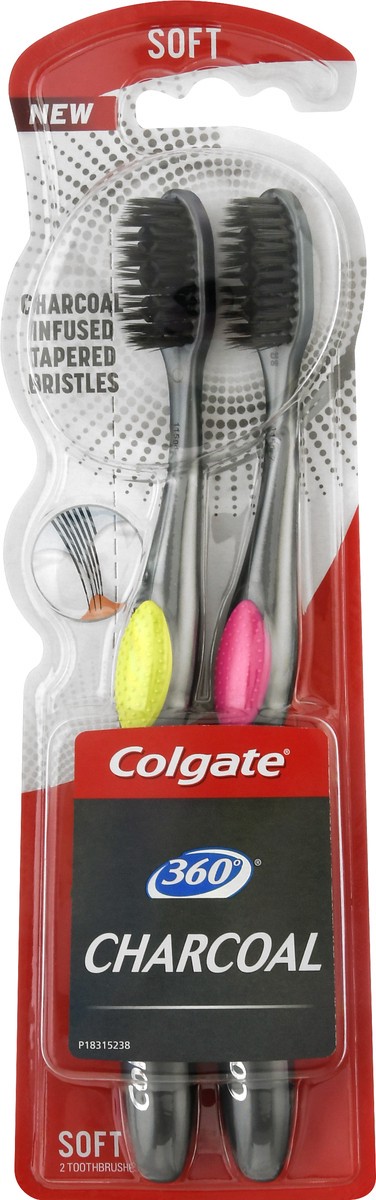 slide 5 of 8, Colgate 360 Charcoal Toothbrush Slimmer Tip Soft Bristles - 2 Count, 2 ct