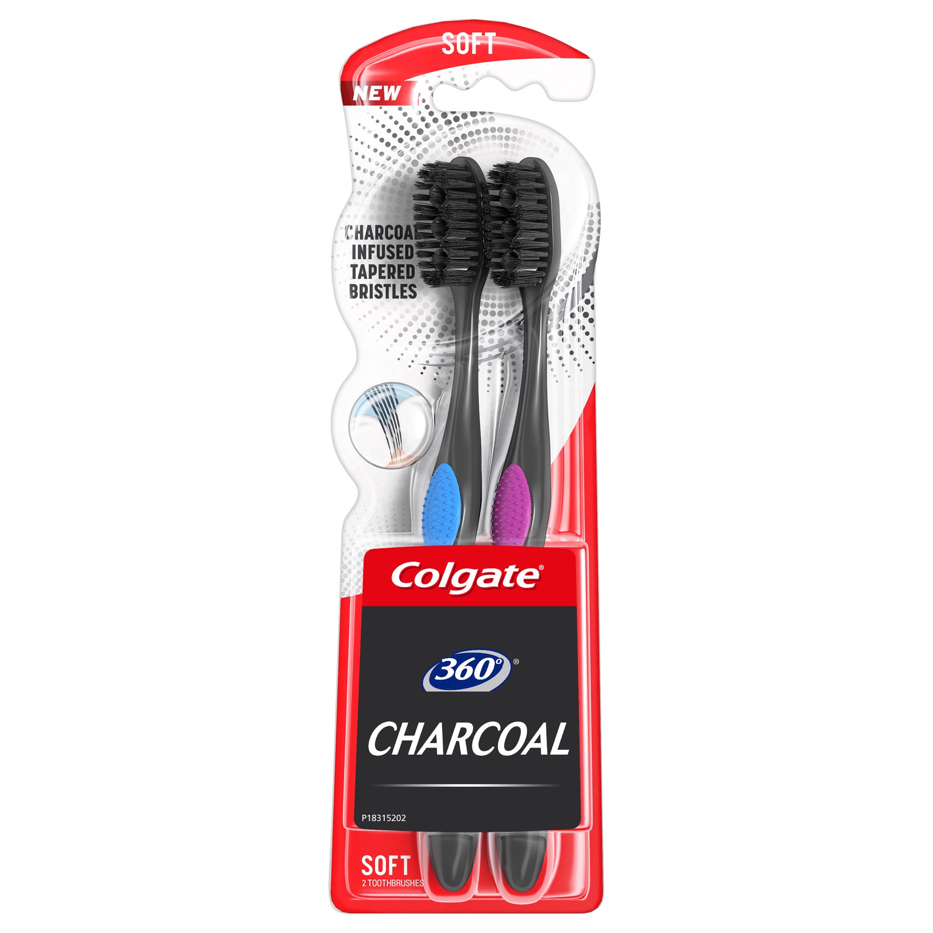 slide 1 of 8, Colgate 360 Charcoal Toothbrush Slimmer Tip Soft Bristles - 2 Count, 2 ct