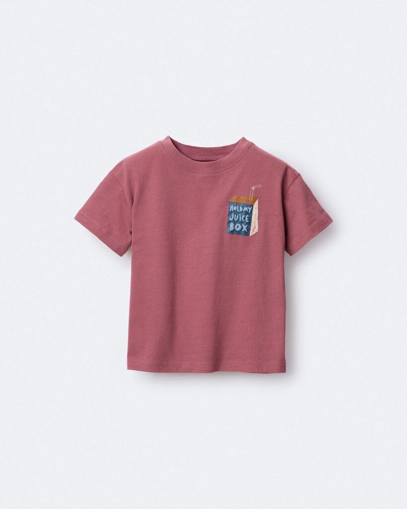 slide 3 of 6, Otteravenue Toddler 'Hold My Juice Box' Short-Sleeve Relaxed Graphic Tee - Burgundy Burgundy 2T, 1 ct