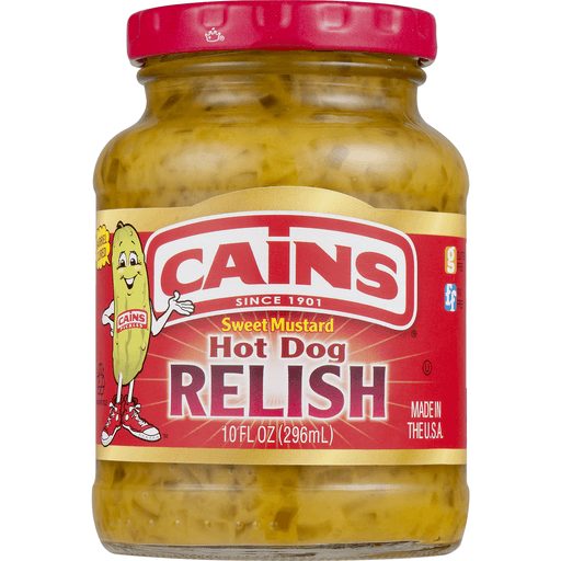 slide 7 of 8, Cain's Sweet Mustard Hot Dog Relish, 10 oz