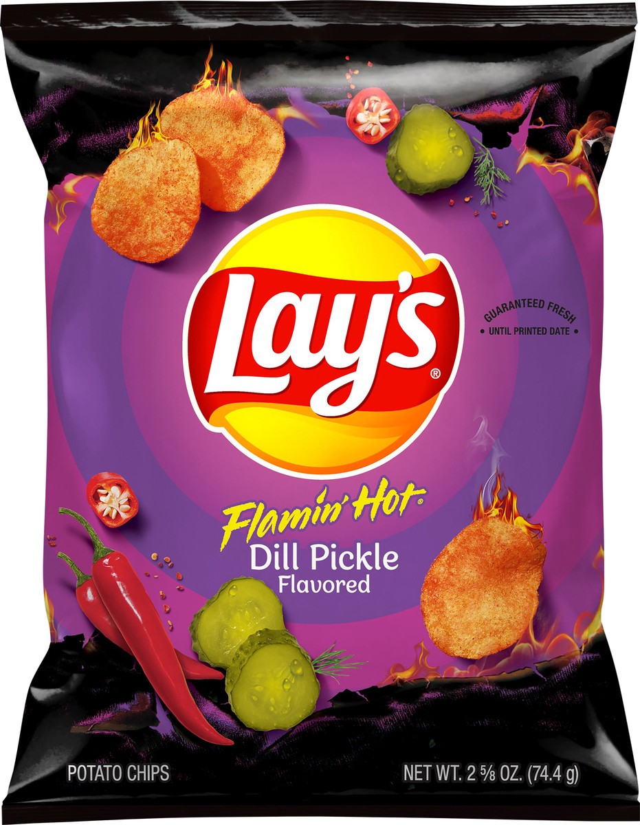 slide 2 of 3, Lay's Flamin' Hot Dill Pickle Flavored Potato Chips 2.625 oz, 2.62 oz