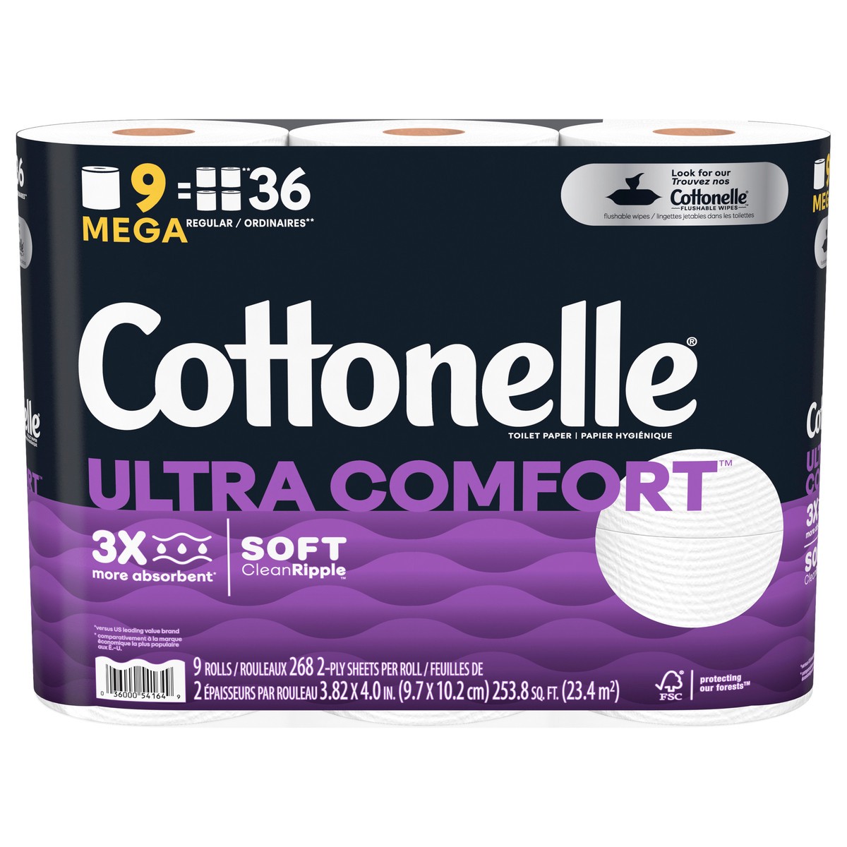 slide 5 of 9, Cottonelle Ultra Comfort Toilet Paper, Strong Toilet Tissue, 9 Mega Rolls (9 Mega Rolls = 36 Regular Rolls), 268 Sheets per Roll, 1 ct